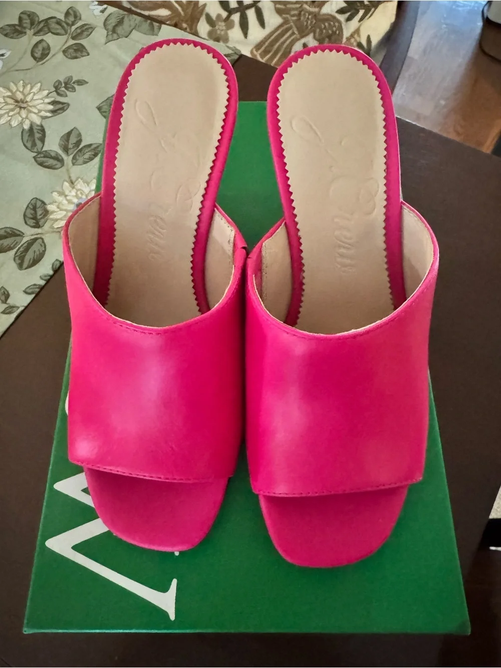 J. Crew Fuchsia Leather Slide Wedge Mules size 6